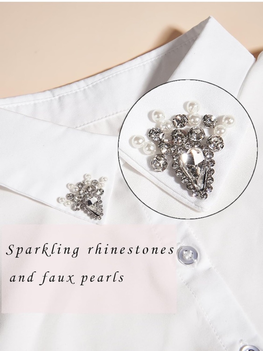 Handcrafted Faux Diamond and Pearl Fake Collar Shirt - Picture 3 of 6